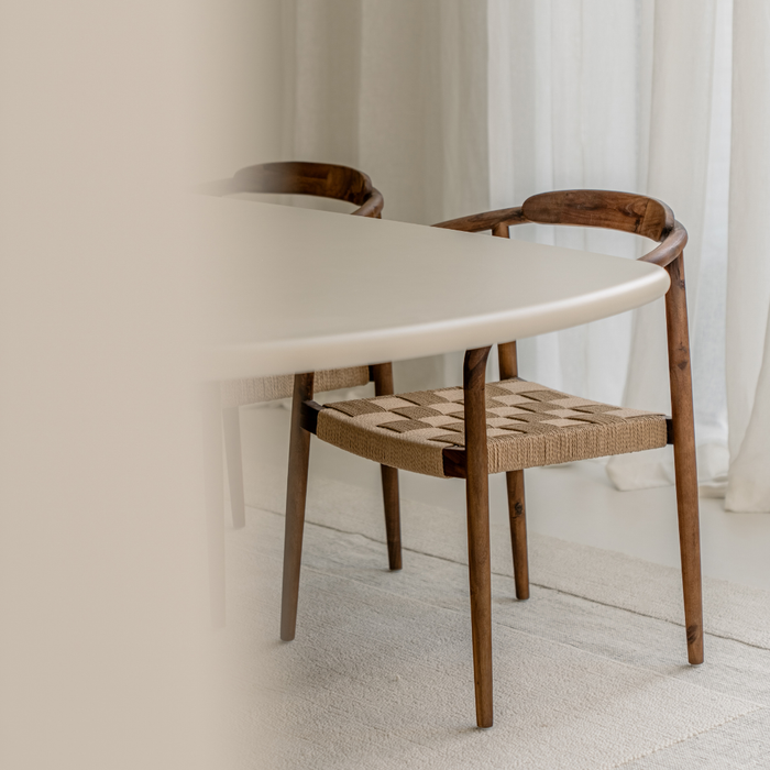 Silla de comedor Burnie - Acacia nogal - Asiento tejido - Respaldo más ancho