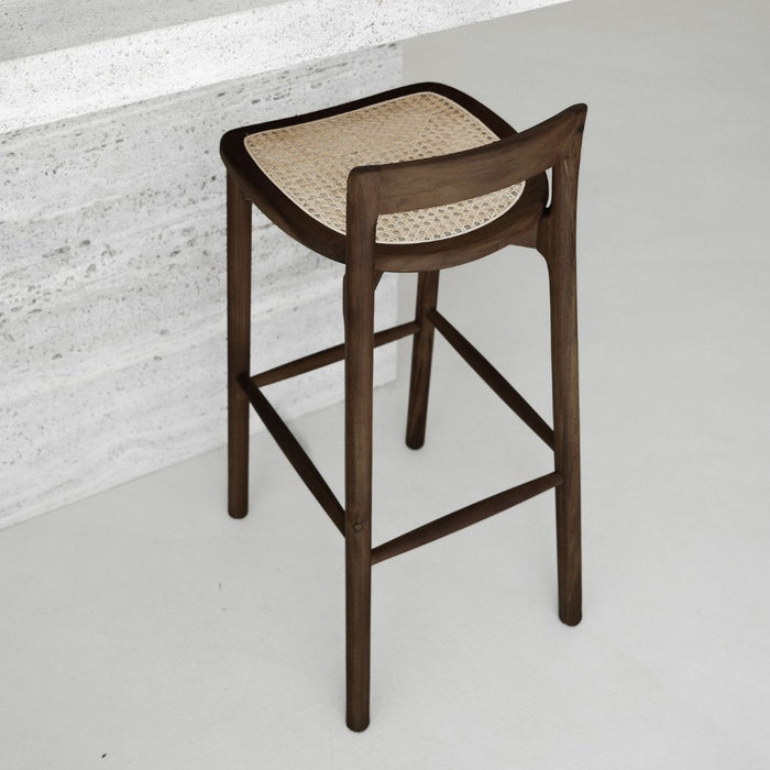 Tabouret Charmes - Fumé - Assise en rotin - Hauteur d'assise 65 cm
