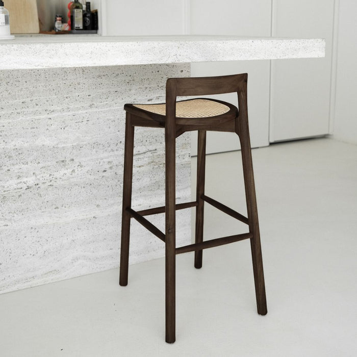 Tabouret Charmes - Fumé - Assise en rotin - Hauteur d'assise 65 cm