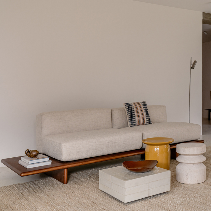 Banco de sofá Daro - 250 cm - Color grano de café - Asiento de tela tejido arenisca moteado