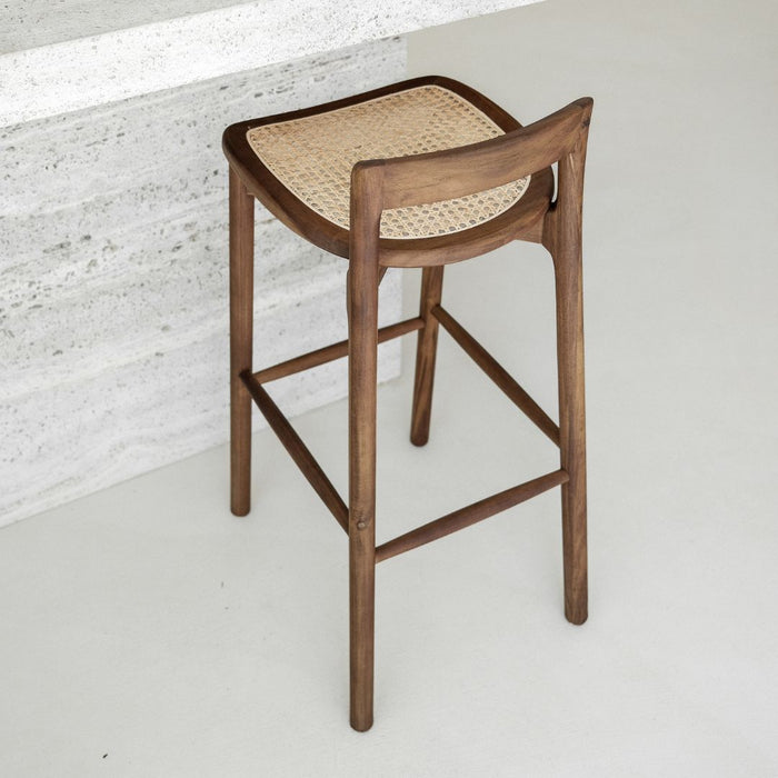 Taburete Charmes - Acacia nogal - Asiento de ratán - Altura del asiento 75 cm