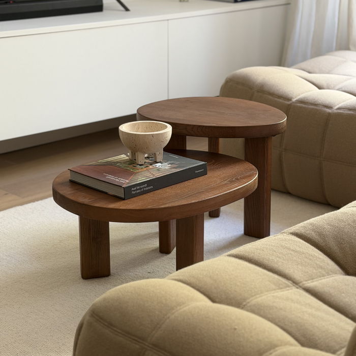 Table basse Eden - Frêne - Noyer foncé - Ovale - 50 cm - Petit