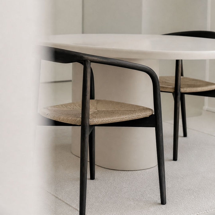 Silla de comedor Ely - Asiento rectangular de tela - Madera ahumada - Asiento tejido
