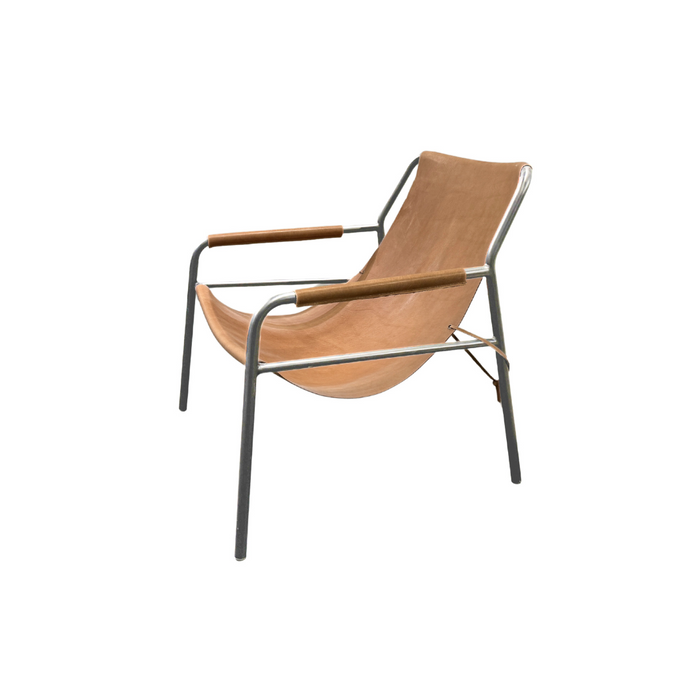 Armchair Azur - B78 cm - brushed steel frame - Light Cognac leather