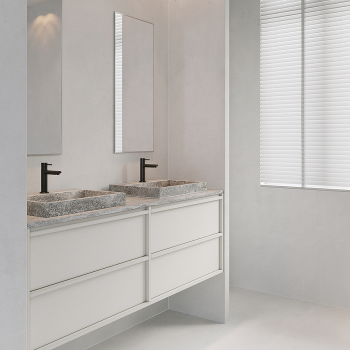 George Marmorwaschbecken mit Wasserhahnloch - Grauer Sandstein - Gefüllter Travertin