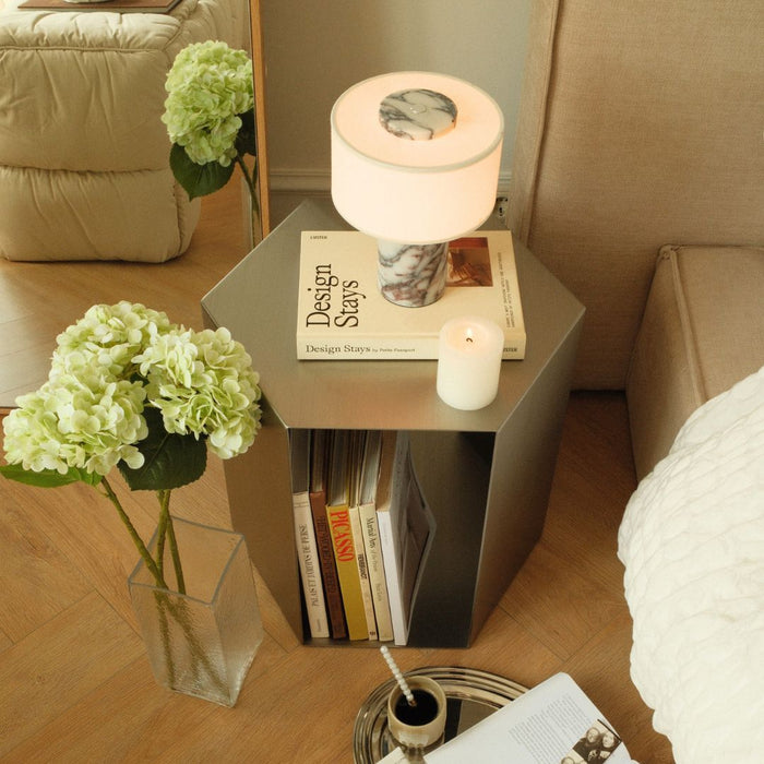 Table d'appoint Hexagone - 46 cm - Acier brossé