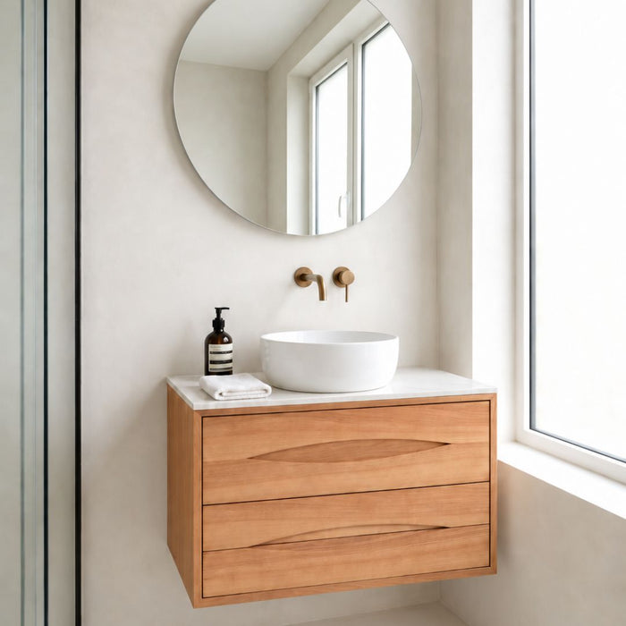 Mueble de baño Roble - Bill - Lavabo de porcelana Alexis II - Placa encimera Marcel mármol blanco - 80 cm