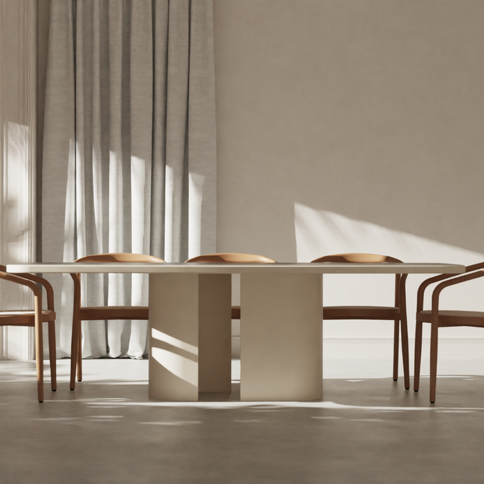 Grande table à manger Nova – Plateau MicroSkin en latte – Pieds en fer latte – 240 cm