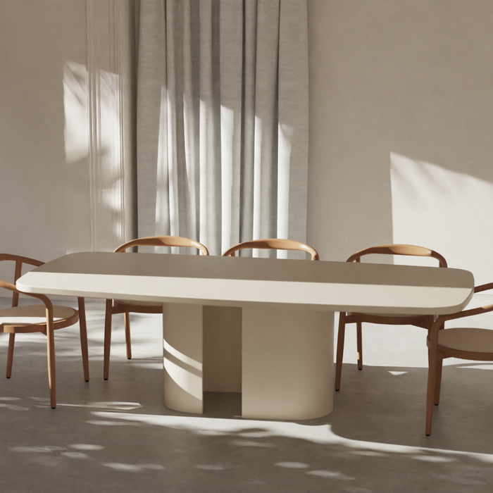 Grande table à manger Nova – Plateau MicroSkin en latte – Pieds en fer latte – 240 cm