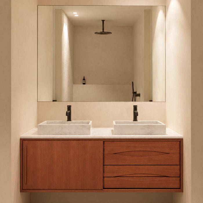 Mueble de baño retro Bill Teca - Mármol Blanco - Lavabo con orificio para grifería