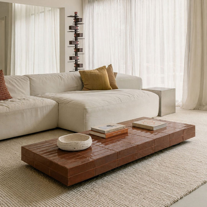 Tilo coffee table - Cinnamon color - Tiled top - Rectangular - 168 cm