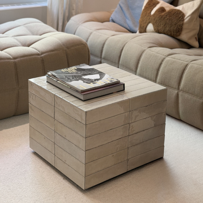 Table basse Vence - Carreaux beige clair - Haut - 39 cm