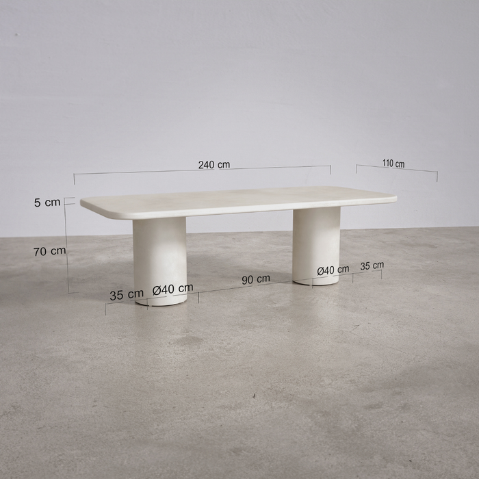 Mesa de jardín rectangular para exterior con patas redondas - Yonu - 240 cm - Latte - Policompuesto