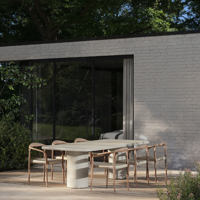 Mesa de jardín rectangular para exterior con patas redondas - Yonu - 240 cm - Latte - Policompuesto