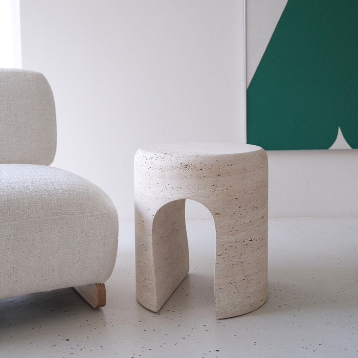 Beistelltisch Zuni - Ungefüllter weißer Travertin