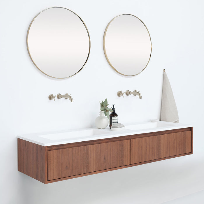 Bathroom set Ann cabinet short Walnut - Julian White Matt - 150 cm
