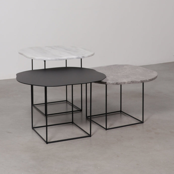 Table d'Appoint Delphine - Marbre Blanc/Noir - 60x60x35cm