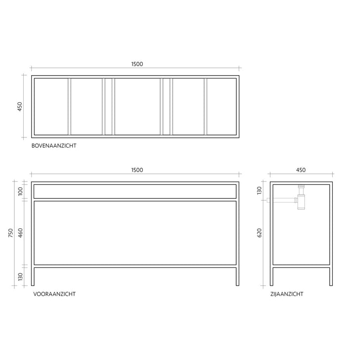 Mueble de Baño Estructura - Jules Negro - Cerámica Negra - Alexis V - 150 cm