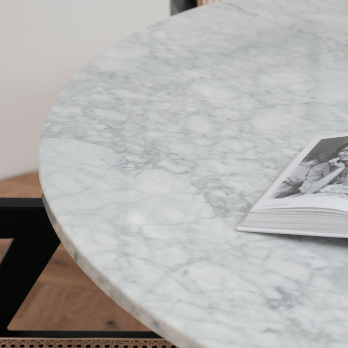 Mesa de comedor redonda con tapa de mármol - Blanco Carrara - Ø125cm