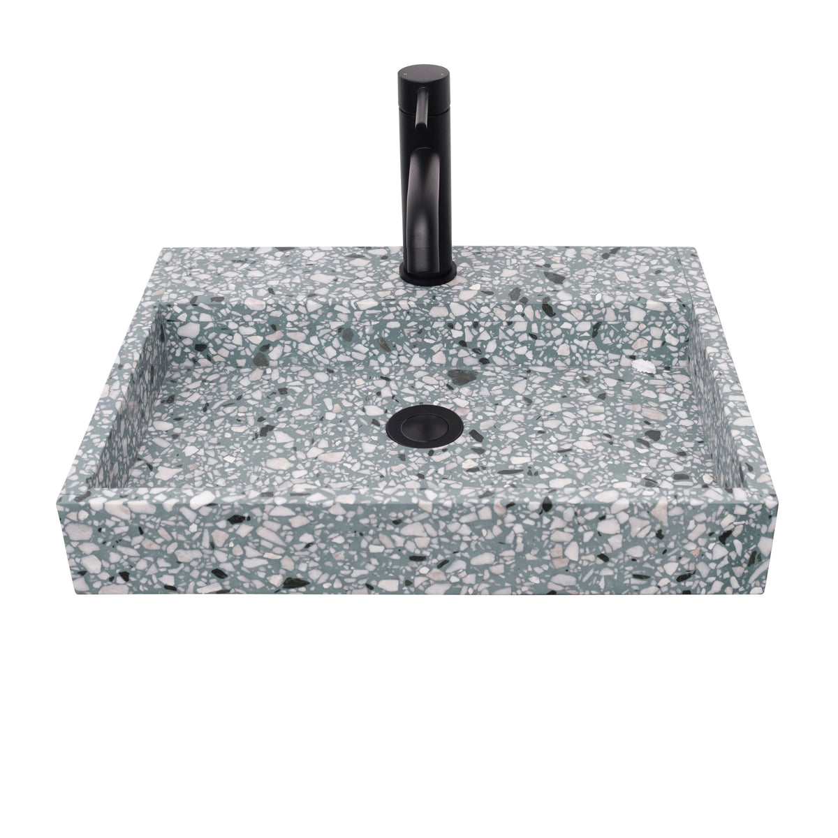 George marble washbasin with tap hole - Green Terrazzo — Furnified